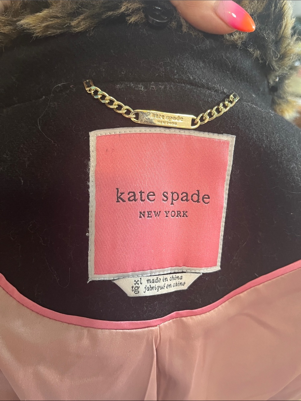 Kate Spade Faux Fur Trim Walker Coat Wool Blend Removable Collar Black Size XL - Picture 10 of 13